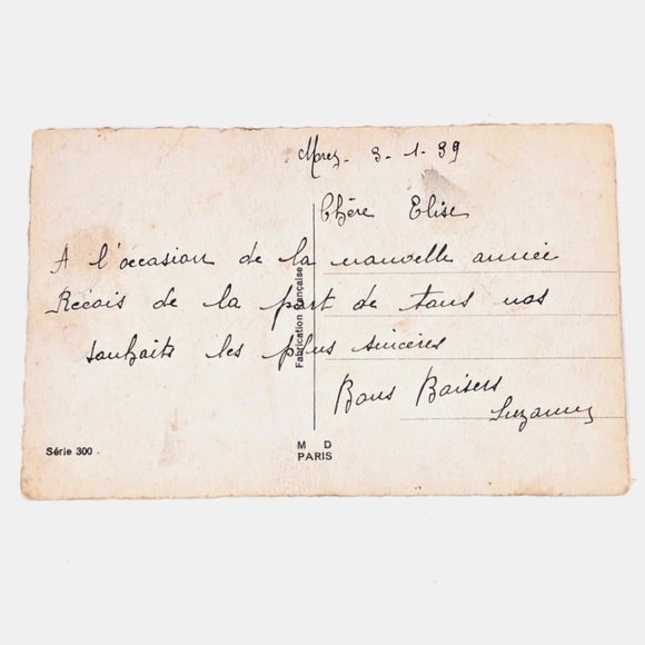 French “Bonne Année” New Year’s Postcard – Winter Village & Stone Bridge – 1939 - Picture 2 of 2